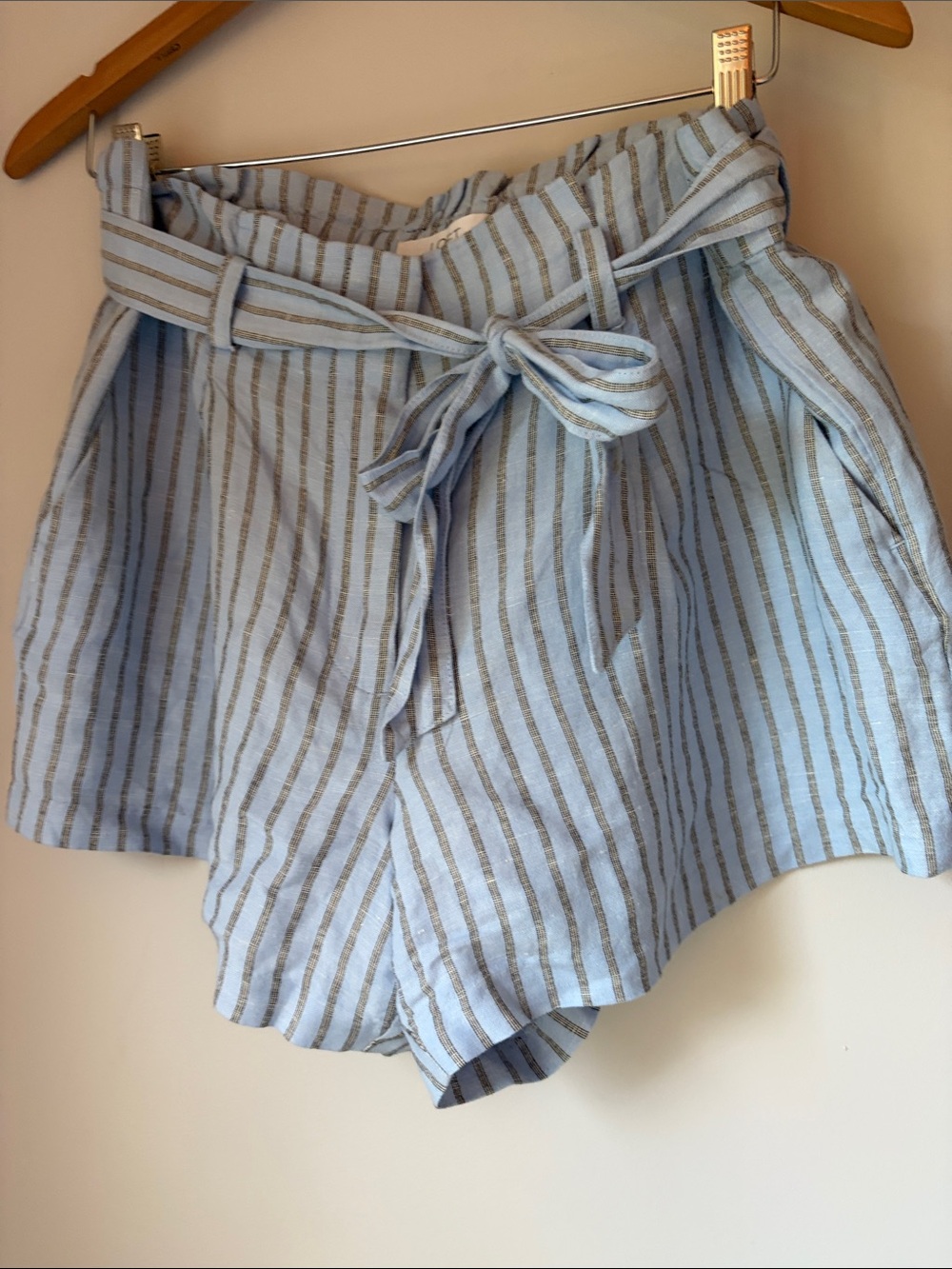 LOFT Striped Light Blue Tie-Waist Paper Bag Style Women’s Shorts